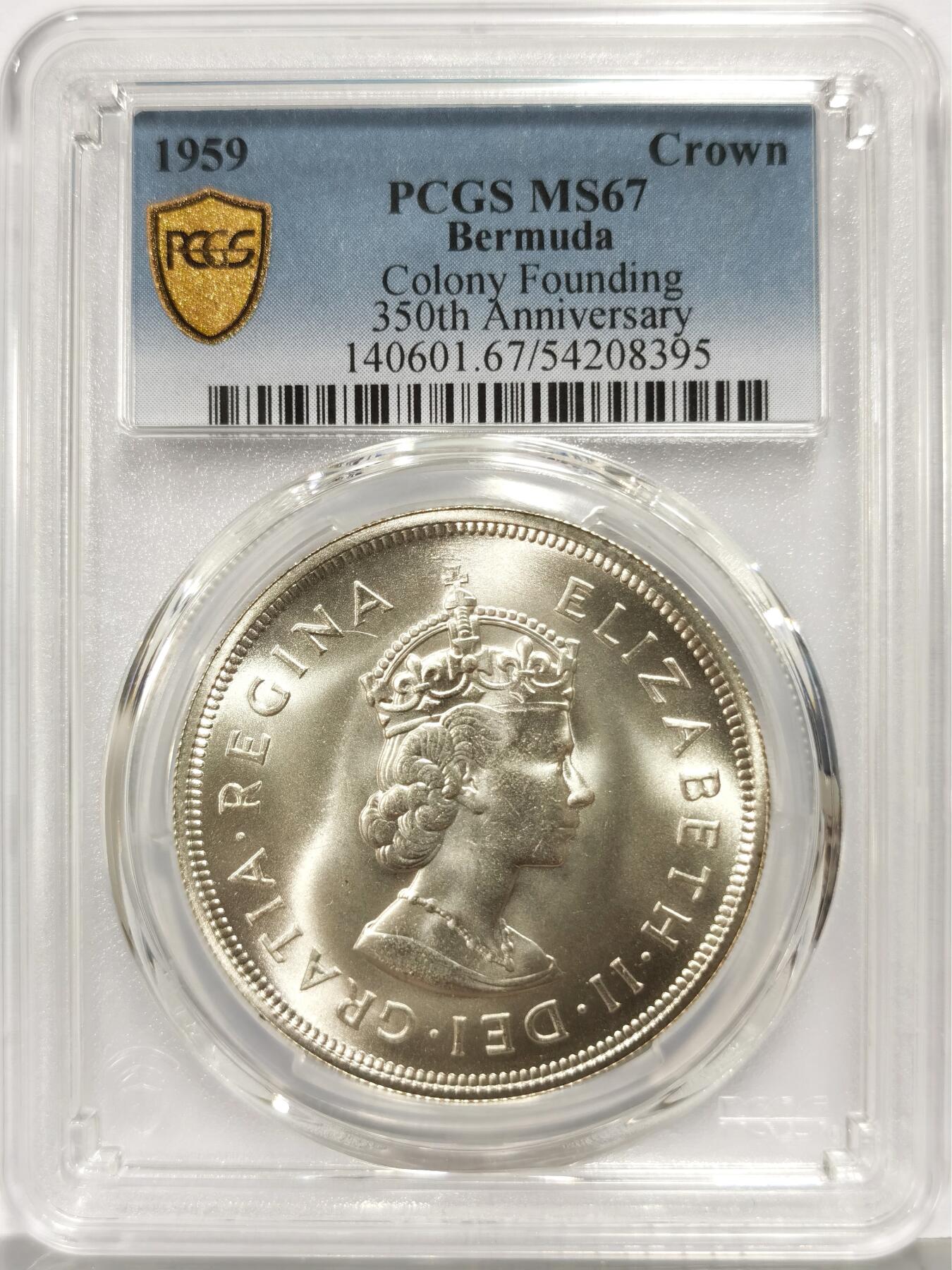 博洋堂世界钱币拍卖第168期（全场包邮） PCGS MS67 英属百慕大1959年伊丽莎白二世发现百慕大350周年1克朗纪念银币-1