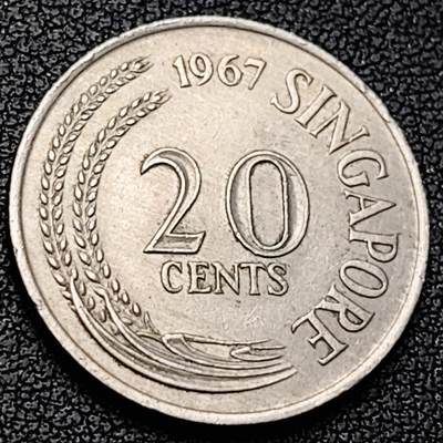 泉币菌-第223场-拍品多 请提前出价(工作原因  发货比较迟缓 已在拍卖规则里面说明 望理解) - 高币值 1967年 新加坡20分 海洋动物-剑鱼 24mm 