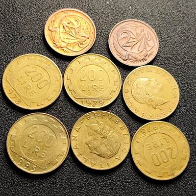 泉币菌-第223场-拍品多 请提前出价(工作原因  发货比较迟缓 已在拍卖规则里面说明 望理解) - 8枚一组 意大利200里拉 女神铜币 ➕澳大利亚 蜥蜴2分铜币