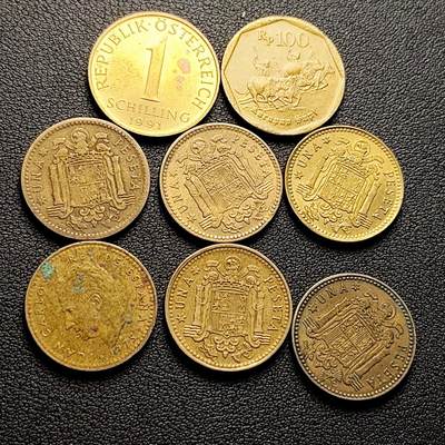 泉币菌-第223场-拍品多 请提前出价(工作原因  发货比较迟缓 已在拍卖规则里面说明 望理解) - 8枚一组 西班牙1比萨塔铜币➕奥地利铜币➕印度尼西亚 耕牛铜币