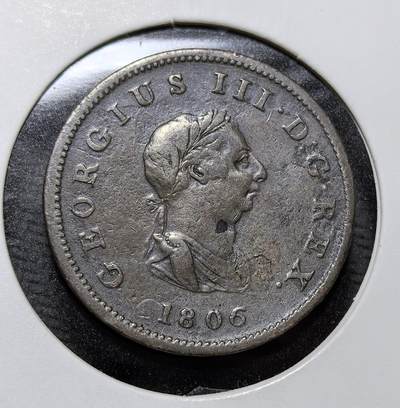外国优质老铜币纪念币银币专场，周六晚上九点倒数截拍，满百包邮，周日发货,可寄存半年，喜欢朋友微信扫描二维码可直接参拍 - 英国乔治三世1806 年半便士，正值英国工业革命与对外扩张高峰期，是英国近代铜币中最常见且具有历史厚重感的品种。