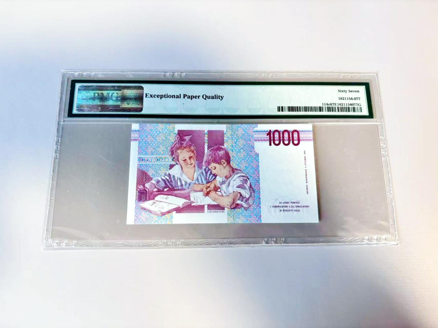 【Blue Auction】世界纸币精拍第807期——18级TOP拍卖/信誉/品质/专业/高效💫 【无47】意大利 1990年1000里拉 PMG67EPQ