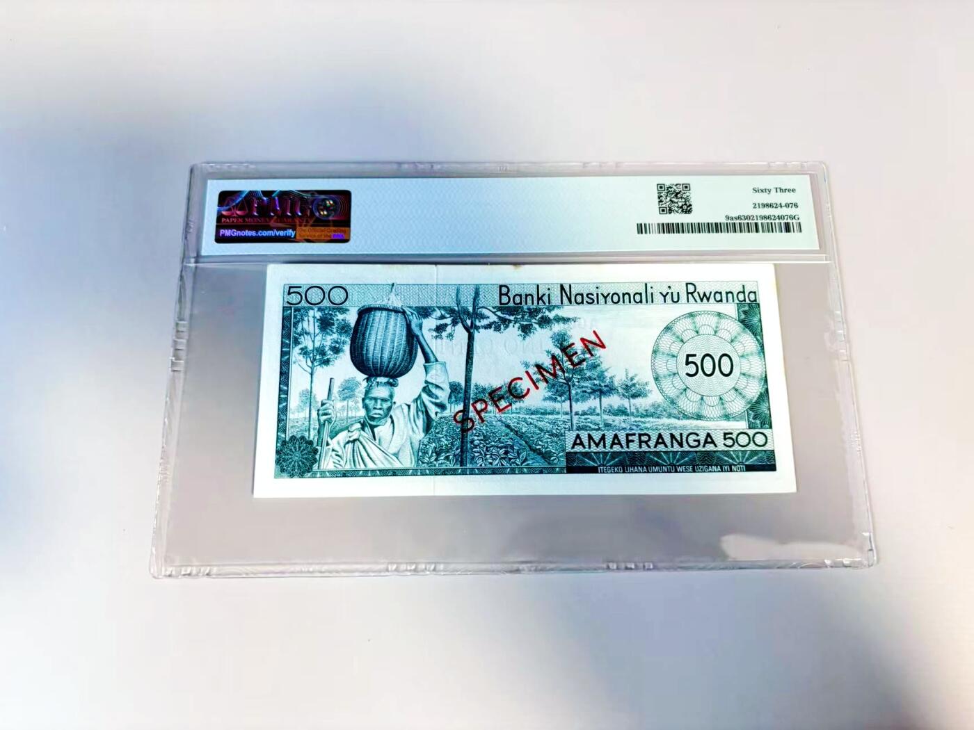 【Blue Auction】世界纸币精拍第807期——18级TOP拍卖/信誉/品质/专业/高效💫 【样钞】卢旺达 1966年500法郎 PMG63