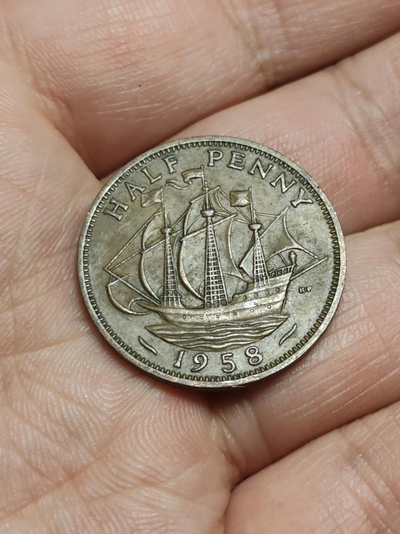 2026年第四十三场(总第二百一十二场）外国好品散币场(免佣金) 英国🇬🇧1958年半便士(伊丽莎白二世青年桂冠第二版)