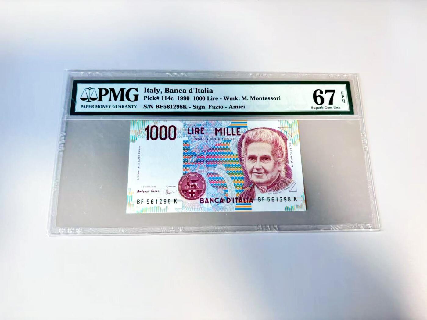 【Blue Auction】世界纸币精拍第807期——18级TOP拍卖/信誉/品质/专业/高效💫 【无47】意大利 1990年1000里拉 PMG67EPQ