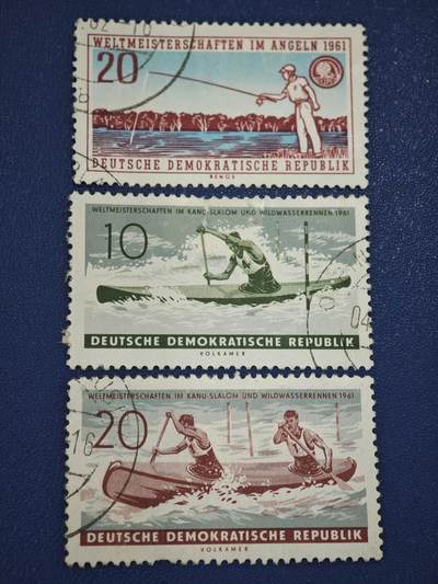 橙子收藏第八期(社会主义国家邮票专场) - 德意志民主共和国（DDR，东德）1961年发行的体育赛事纪念邮票，包含两个主题系列，展现了当时东德对国际水上运动赛事的参与与宣传。