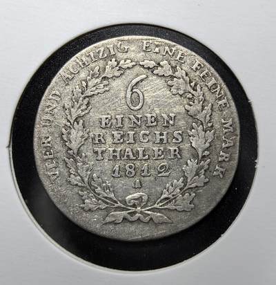 外国优质老铜币纪念币银币专场，周六晚上九点倒数截拍，满百包邮，周日发货,可寄存半年，喜欢朋友微信扫描二维码可直接参拍 - 普鲁士王国腓特烈・威廉三世 1812 年 1/6 泰勒银币，铸于拿破仑战争时期，是普鲁士反法战争期间流通银币，见证普鲁士反抗拿破仑、迈向德意志统一的关键历史阶段。