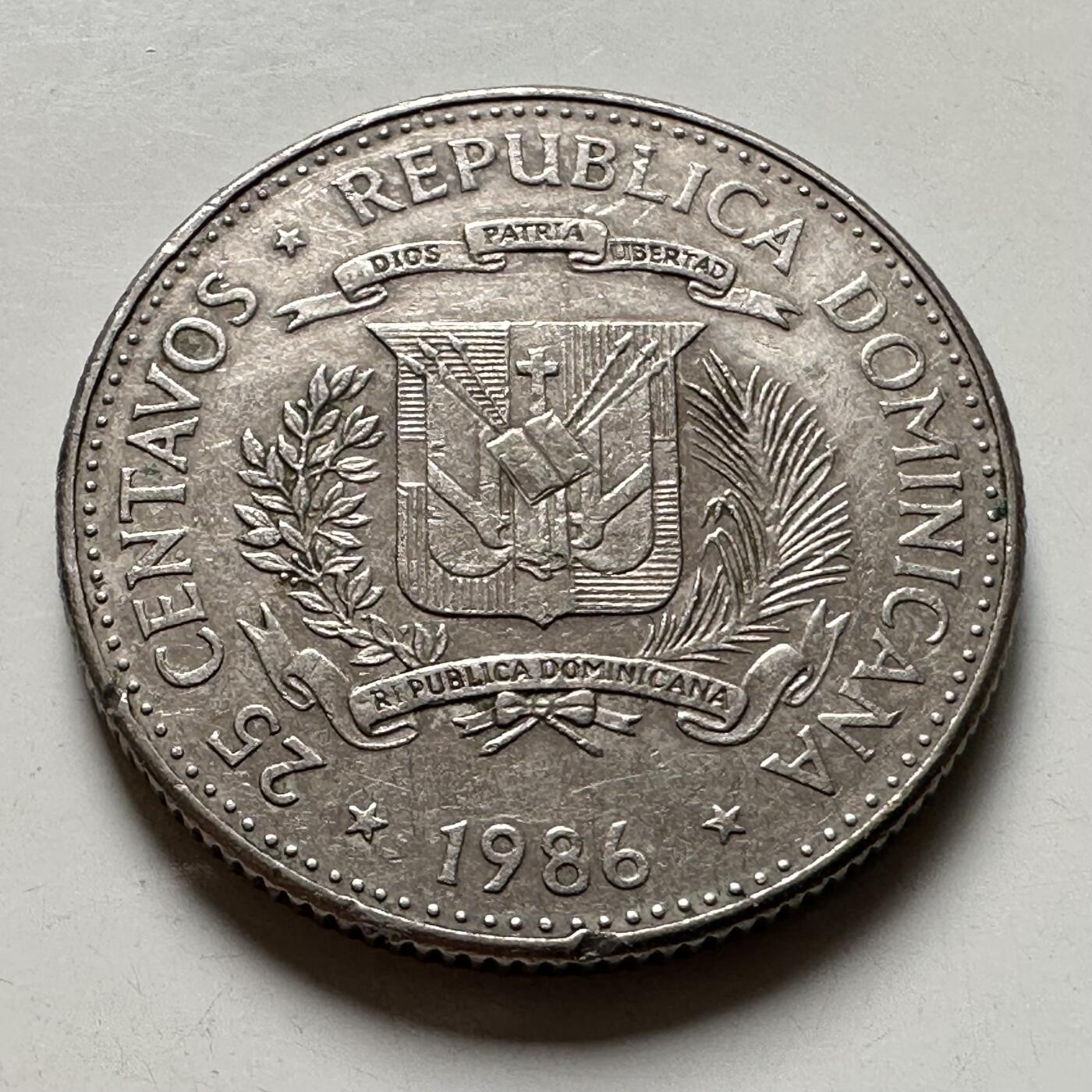 🌹外币初藏🌹🐯2026年第40场   每周二四六晚8️⃣点 世界钱币 多米尼加1986年25分