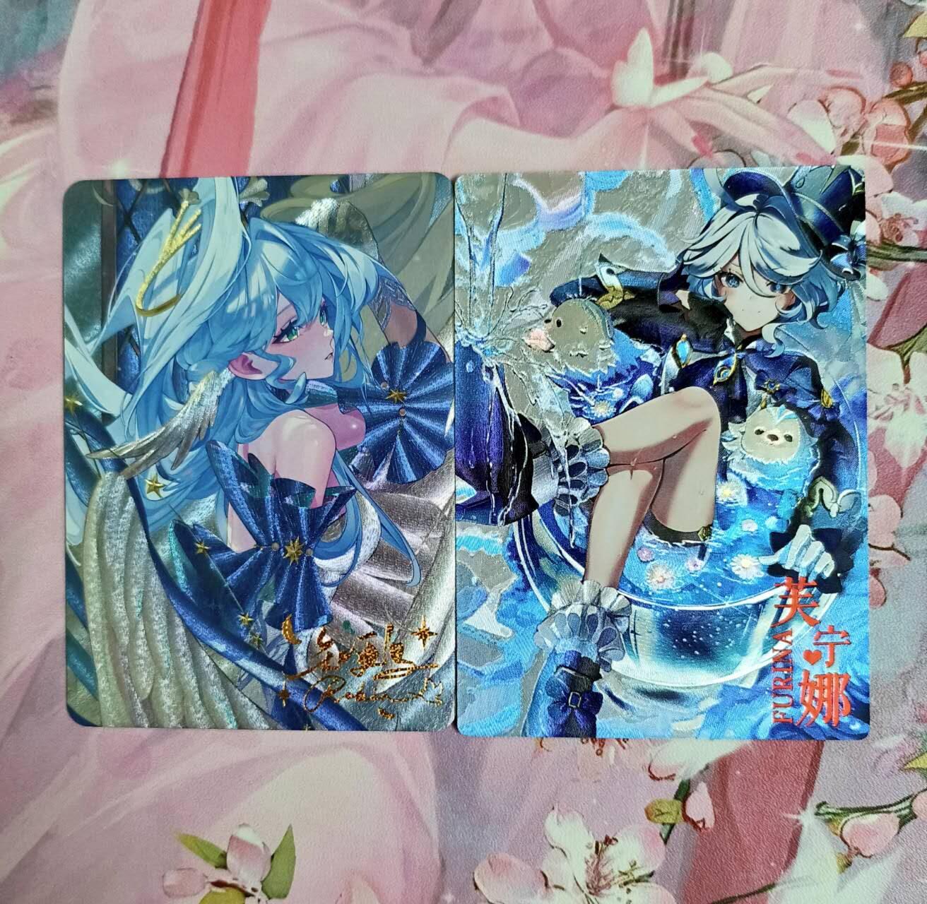 龙虎卡牌-八二场（满200元包邮，无佣金，每周六结拍，欢迎送拍） 粗闪2张 白花 原神女性角色知更鸟+芙宁娜