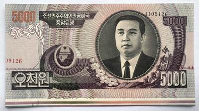 2026第7场（总第234期）：精品外钞、塑料钞、测试钞综合场  - Error序列号移位/未裁切带底边 朝鲜2006年版5000元AUNC（有浅压痕）