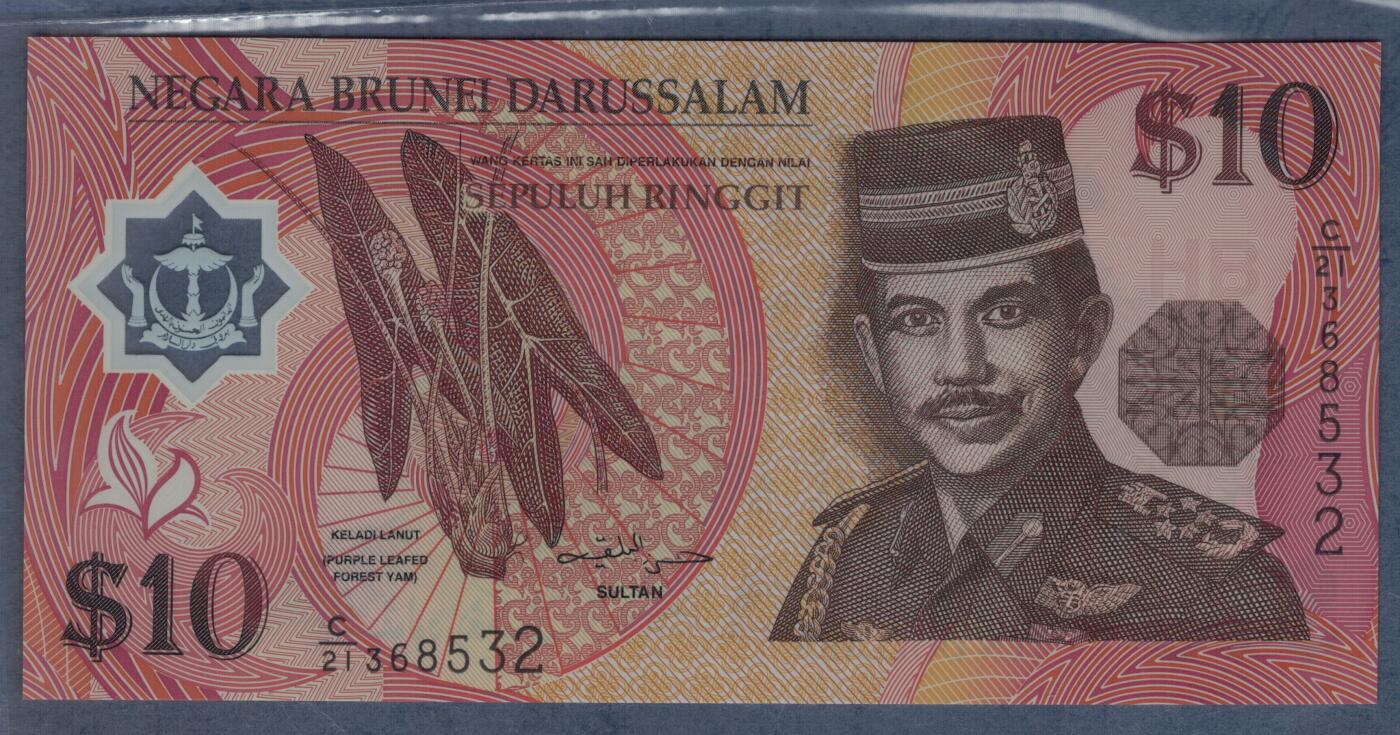 文莱2008年10林吉特 塑料钞 无47 实物图 UNC