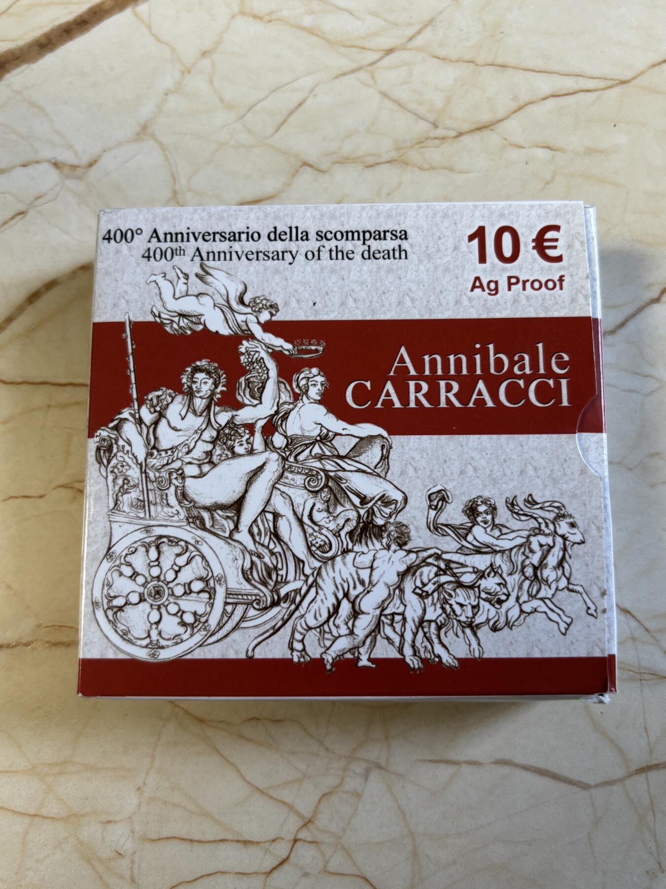 第197期拍卖 意大利2009年画家卡拉奇逝世400周年精制纪念银币，925银，22克，发行9000枚，有氧化