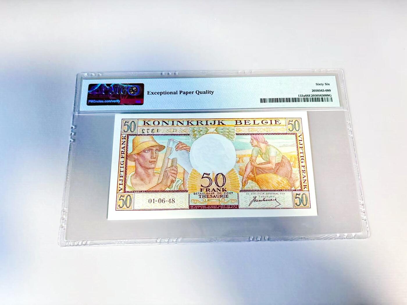 【Blue Auction】世界纸币精拍第807期——18级TOP拍卖/信誉/品质/专业/高效💫 比利时 1948年50法郎 法属风 PMG66EPQ 