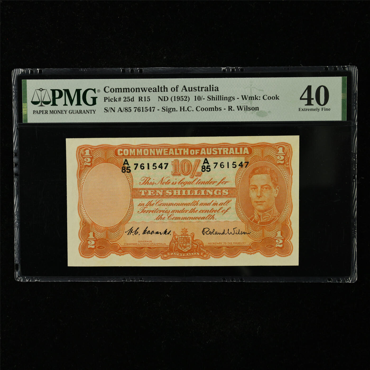 【亘邦集藏】第227期拍卖 1952年 澳大利亚10先令 PMG 40 A/85 761547