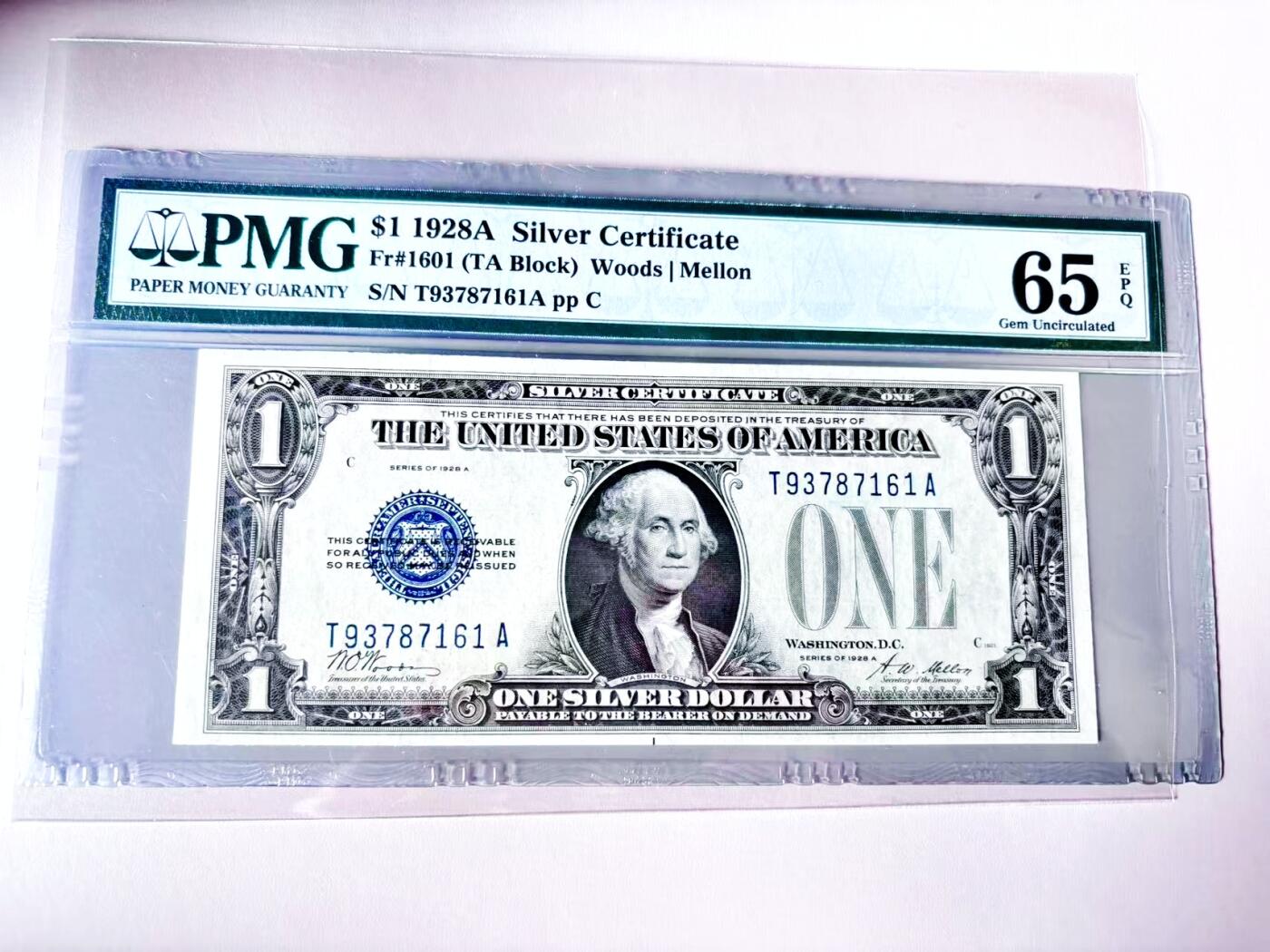 【Blue Auction】世界纸币精拍第807期——18级TOP拍卖/信誉/品质/专业/高效💫 美国 1928A 1美金 银币券 PMG65EPQ 