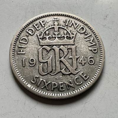 🌹外币初藏🌹🐯2026年第40场   每周二四六晚8️⃣点 世界钱币 - 英国 1946年 乔治六世 6便士银币 2.83克-19毫米-50%银