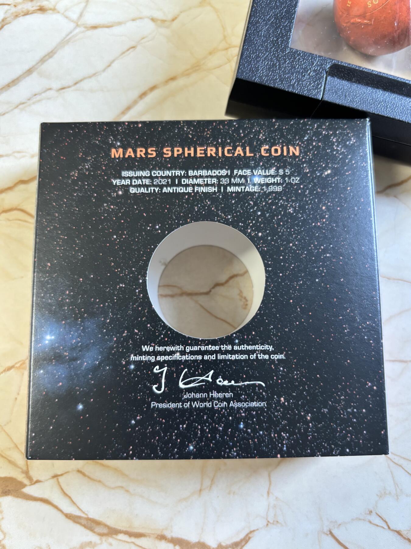 第197期拍卖 巴巴多斯2021年火星1盎司球形3D立体纪念银币，999银，发行1999枚