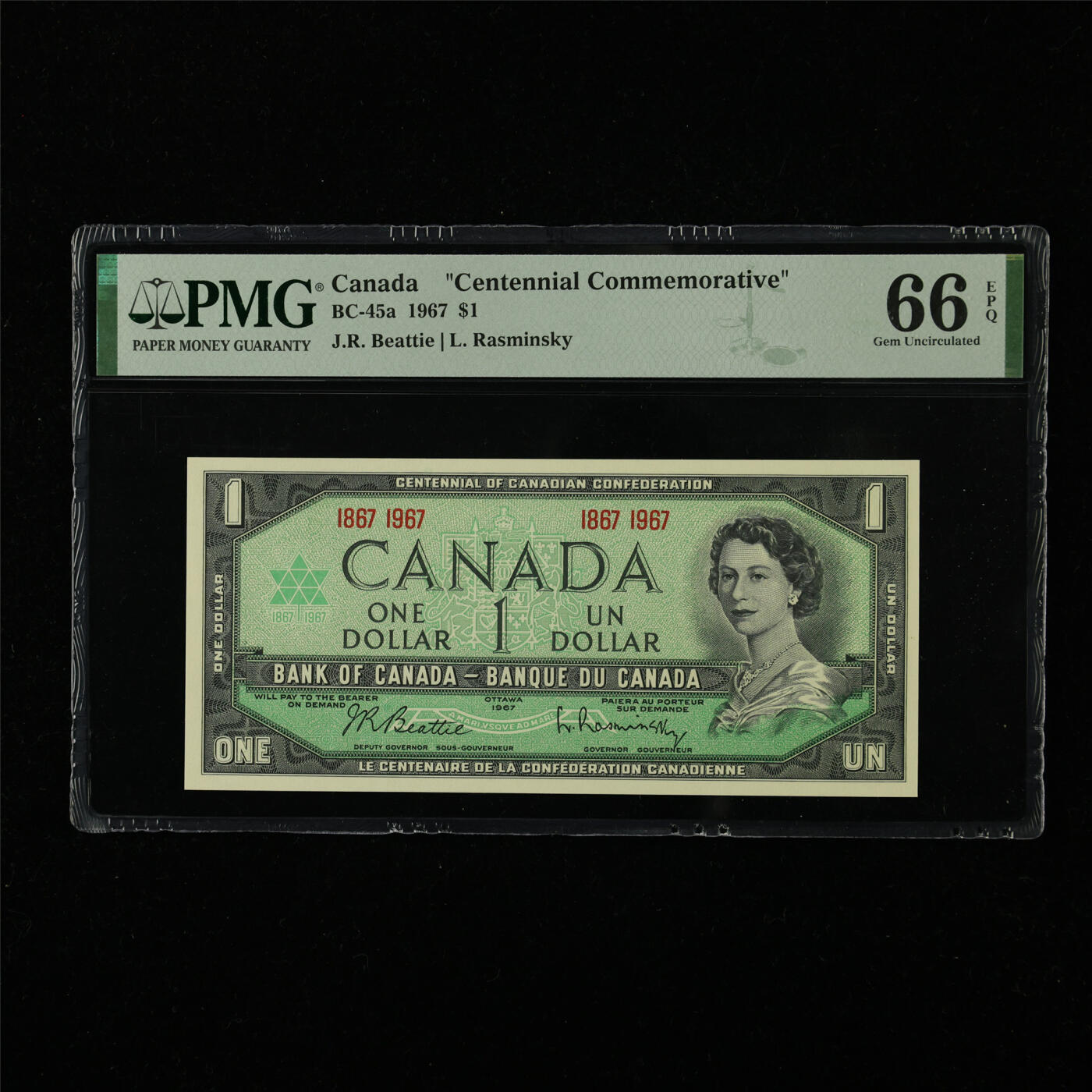 【亘邦集藏】第226期拍卖 1967年 加拿大纪念钞1元 PMG 66EPQ 2321000-043
