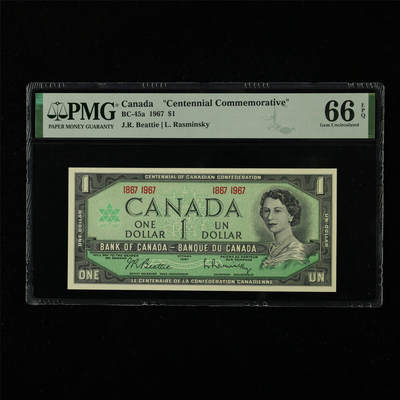 【亘邦集藏】第226期拍卖 - 1967年 加拿大纪念钞1元 PMG 66EPQ 2321000-043