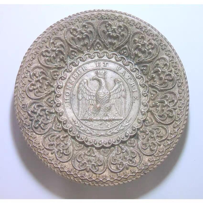 【艺术】法国艺术大章 拿破仑帝王鹰+雄鹰盾徽 高浮雕精制巨型盘型大镀银章 95MM 93克