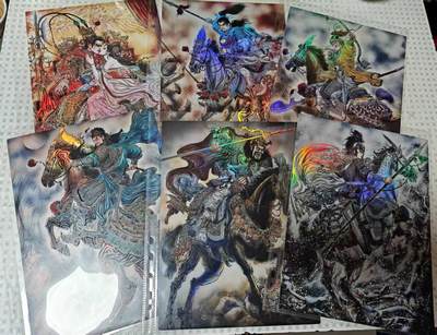 龙虎卡牌-八二场（满200元包邮，无佣金，每周六结拍，欢迎送拍） - A4彩雕大卡6张   齐卡文化  梓墨 - 五虎上将&吕布与貂蝉