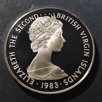 【全场包邮】纯粹捡漏拍519场 - 【稀少】英属维尔京群岛1983年10元加冕30周年精制克朗型纪念银币【39.5毫米30.28克50%】-量2857