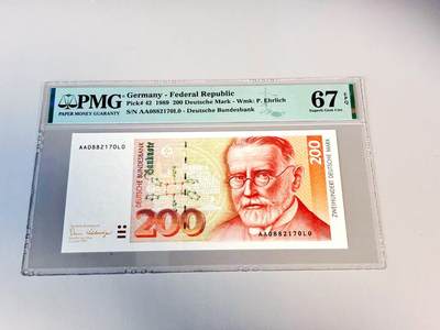 【Blue Auction】世界纸币精拍第807期——18级TOP拍卖/信誉/品质/专业/高效💫 - 【初版AA0冠】德国 1989年200马克 PMG67EPQ 高分 