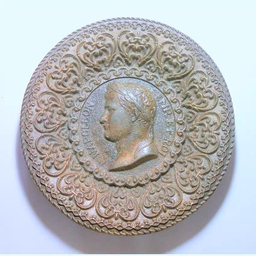 【艺术】法国艺术大章 拿破仑金叶冠+雄鹰盾徽 高浮雕精制超巨型盘型大镀银章 123MM 232克