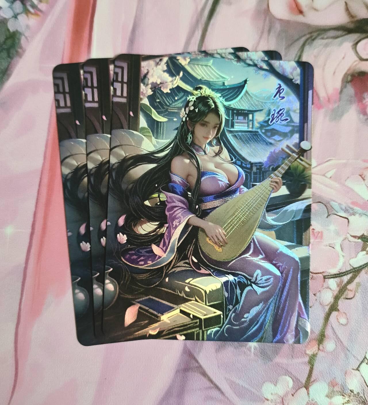 龙虎卡牌-八二场（满200元包邮，无佣金，每周六结拍，欢迎送拍） 折光彩闪3张 鸡腿佳人录 - 唐婉 三渐变一套（最后一张很艺术）