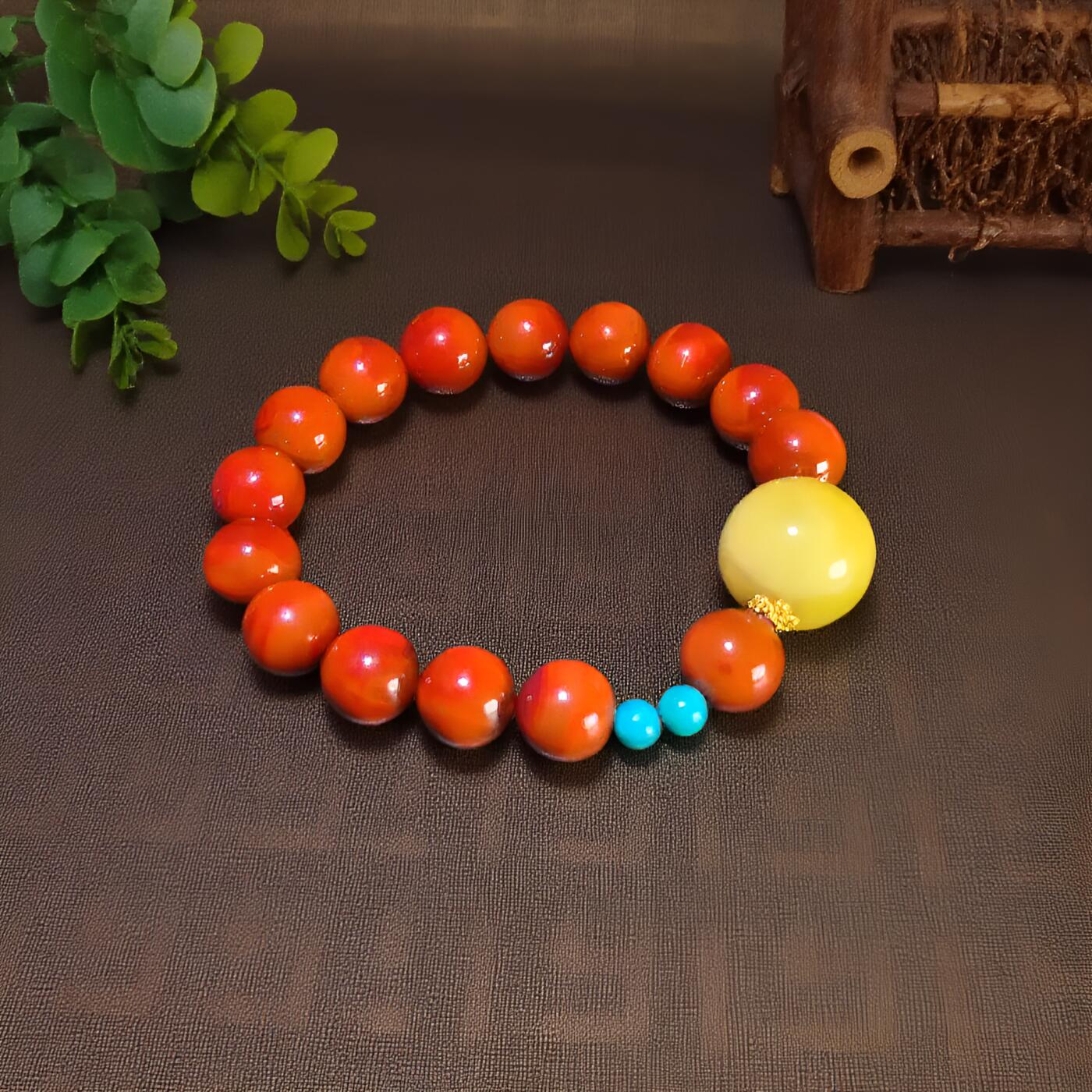 碧月说宝 君子怀瑾·当代和田玉清风专场(八) 原矿瓦西双色南红18K金绿松石设计款手串A