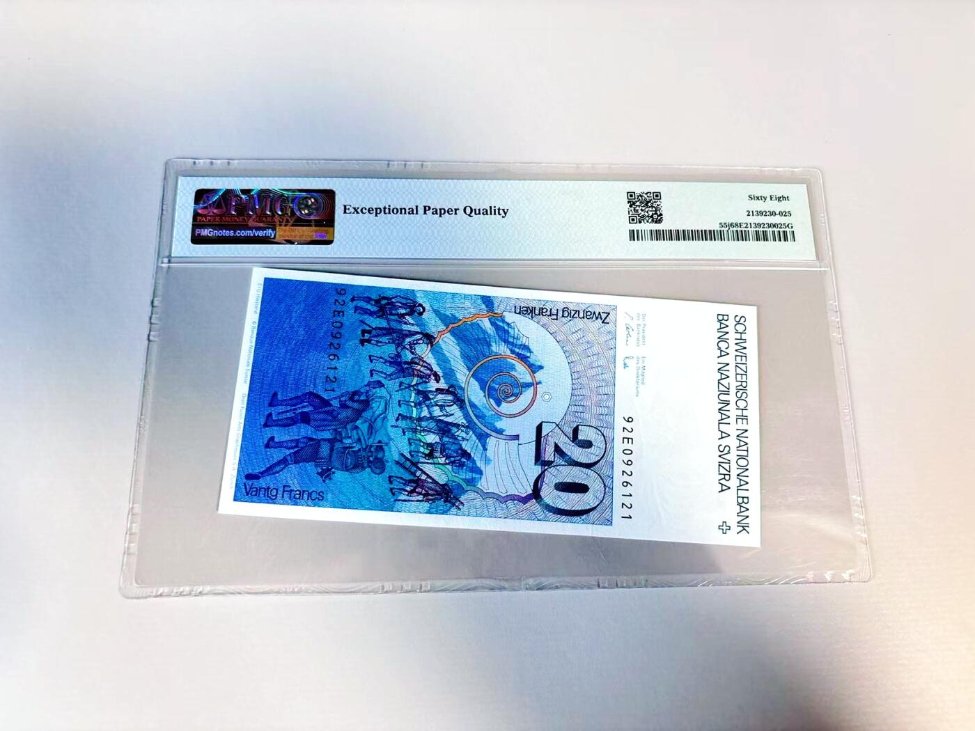 【Blue Auction】世界纸币精拍第807期——18级TOP拍卖/信誉/品质/专业/高效💫 【无47】瑞士 1992年20法郎 PMG68EPQ高分