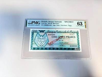 【Blue Auction】世界纸币精拍第807期——18级TOP拍卖/信誉/品质/专业/高效💫 - 【样钞】卢旺达 1966年500法郎 PMG63