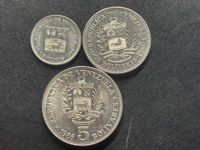 邮泉阁外国硬币限时拍卖第四十五场 （邮票在国外，请付邮费6元） - 委内瑞拉1988年3枚