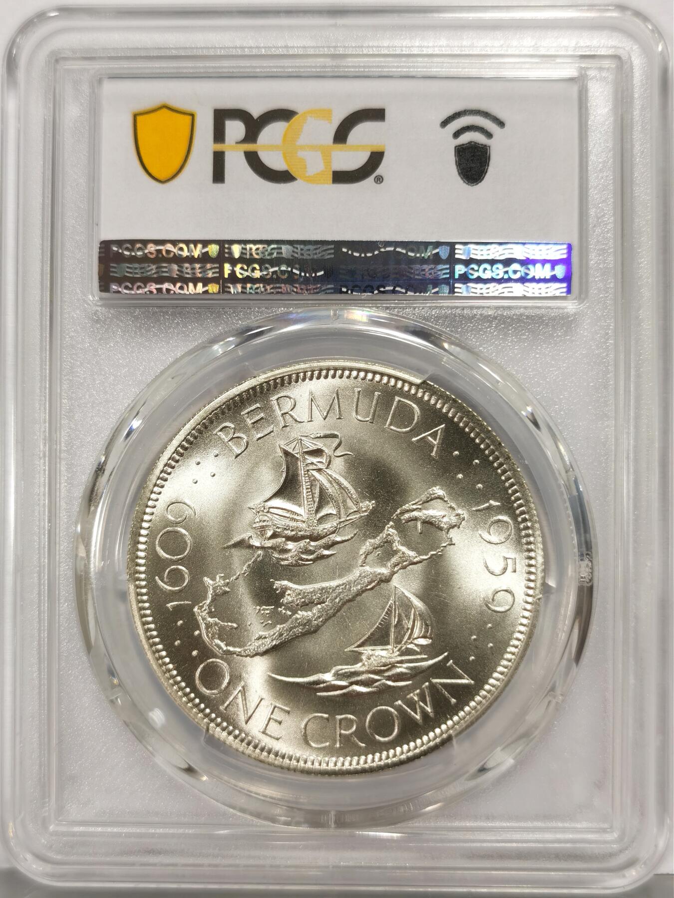 博洋堂世界钱币拍卖第168期（全场包邮） PCGS MS67 英属百慕大1959年伊丽莎白二世发现百慕大350周年1克朗纪念银币-1