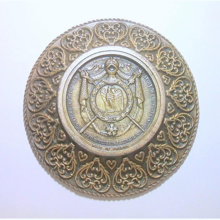 【艺术】法国艺术大章 拿破仑金叶冠+雄鹰盾徽 高浮雕精制超巨型盘型大镀银章 123MM 232克