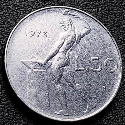 泉币菌-第223场-拍品多 请提前出价(工作原因  发货比较迟缓 已在拍卖规则里面说明 望理解) - 意大利 1973年 50里拉 锻冶之神 伍尔坎 24mm