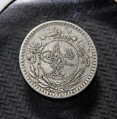 外国优质老铜币纪念币银币专场，周六晚上九点倒数截拍，满百包邮，周日发货,可寄存半年，喜欢朋友微信扫描二维码可直接参拍 - 奥斯曼帝国时期（伊斯兰历 1327 年，公元 1909-1910 年）5 帕拉镍币，正面为苏丹图格拉花押，背面铸阿拉伯文面值，是奥斯曼帝国末期流通辅币，见证帝国衰落与近代货币史。