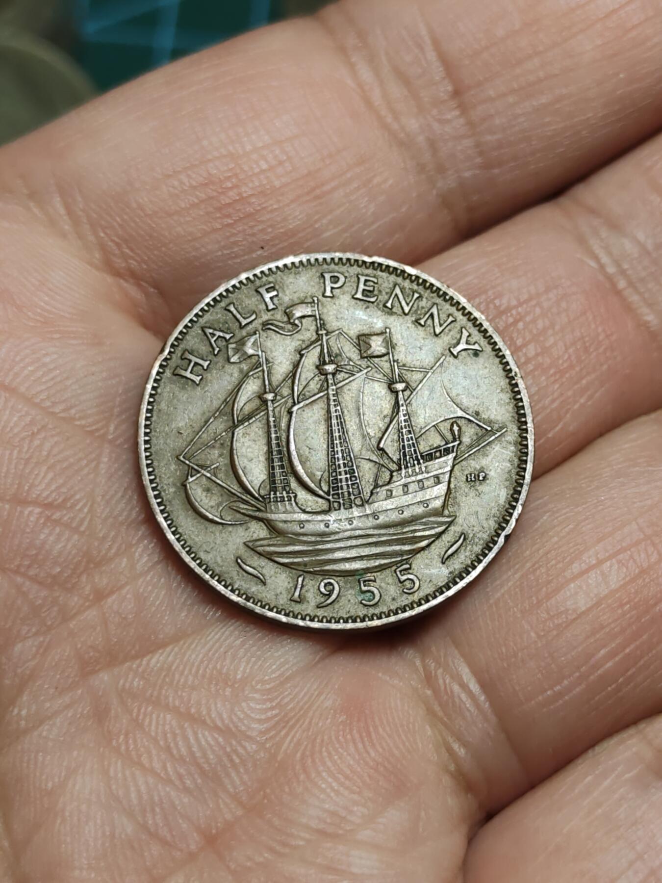 2026年第四十三场(总第二百一十二场）外国好品散币场(免佣金) 英国🇬🇧1955年半便士(伊丽莎白二世青年桂冠第二版)