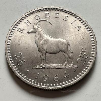 🌹外币初藏🌹🐯2026年第40场   每周二四六晚8️⃣点 世界钱币 - 罗得西亚 1964年 伊丽莎白二世 2先令6便士/25分 铜镍币 