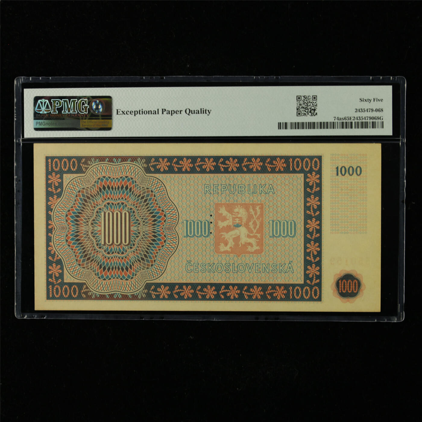 【亘邦集藏】第227期拍卖 1945年 捷克斯洛伐克国家银行样钞1000克朗 PMG 65EPQ S.30C 550159