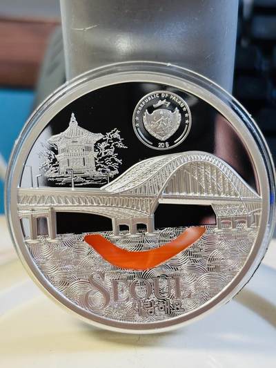 帕劳2024年蒂凡尼大都会4首尔高浮雕3盎司银币，999银，发行999枚