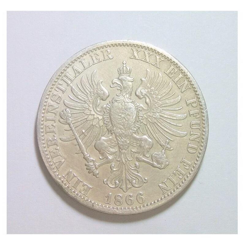 【银】德国普鲁士1866年 威廉一世洋葱头1泰勒银币 极美品