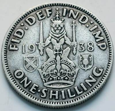 文馨钱币收藏第 299 场，长期接代拍业务 - 好品 1938 年英国乔治六世 1 先令银币，5.65 克 500 银