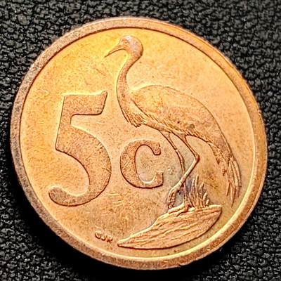 泉币菌-第223场-拍品多 请提前出价(工作原因  发货比较迟缓 已在拍卖规则里面说明 望理解) -  南非2005年5分 仙鹤 钢镀铜币  21mm