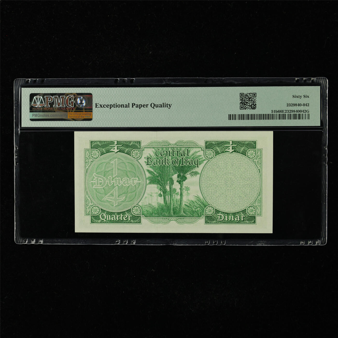 【亘邦集藏】第227期拍卖 1959年 伊拉克1/4第纳尔 PMG 66EPQ 243439 B/51