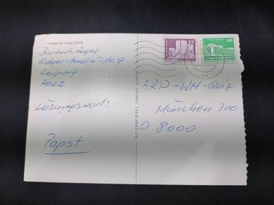 云宸嘉赏-勋臻佳藏四月精品甄选场次（低佣 一元一手） - 民主德国反体制讽刺标语明信片--由东德莱比锡发往西德 ARD 电视台的世界杯竞猜节目