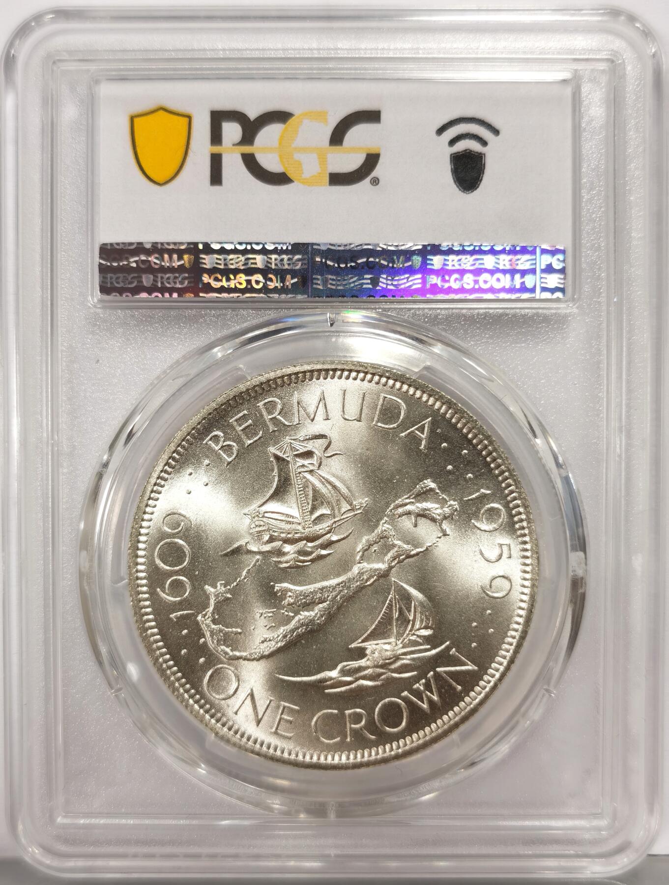博洋堂世界钱币拍卖第168期（全场包邮） PCGS MS67 英属百慕大1959年伊丽莎白二世发现百慕大350周年1克朗纪念银币-3