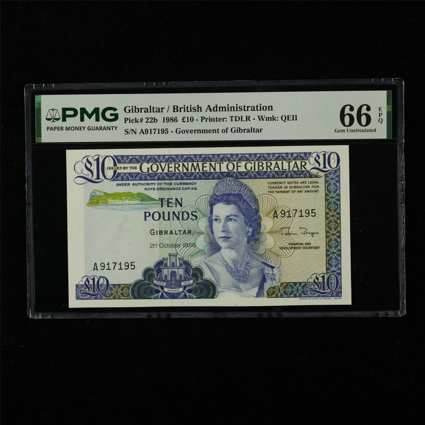 【亘邦集藏】第226期拍卖 1986年 直布罗陀10镑 PMG 66EPQ A917195
