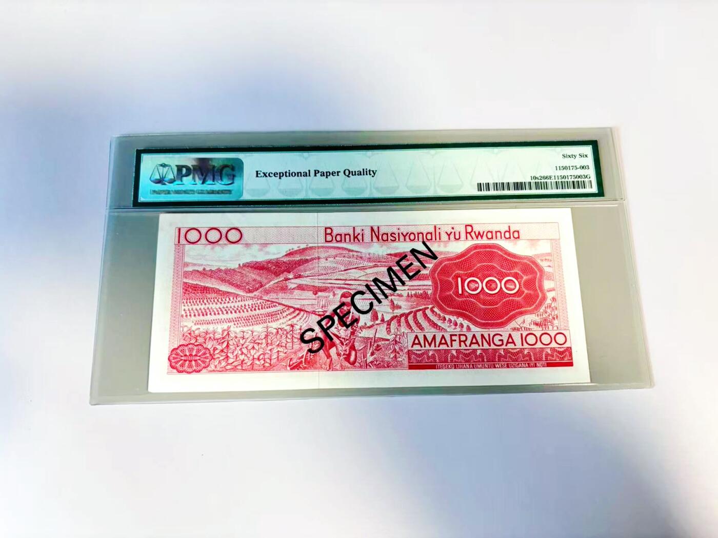 【Blue Auction】世界纸币精拍第807期——18级TOP拍卖/信誉/品质/专业/高效💫 【样钞】卢旺达 1971年1000法郎 PMG66EPQ 