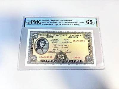 【Blue Auction】世界纸币精拍第807期——18级TOP拍卖/信誉/品质/专业/高效💫 - 爱尔兰 1974年5镑 拉弗雷夫人 PMG65EPQ 
